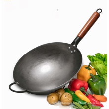 Wok Burner Traditional Authentic Hand Hammered Carbon Steel Round Bottom Stir Fry Pans Birch Handle Wok Pan